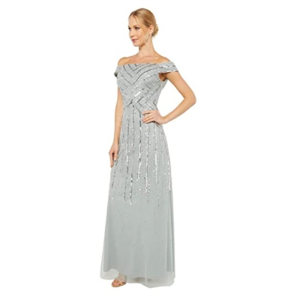 Adrianna Papell Off-The-Shoulder Beaded Gown